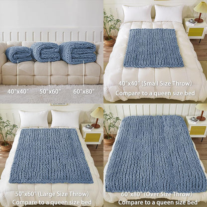 WESHIONGOO Chunky Knit Blanket Throw 50"×60" Knitted Throw Blankets for Couch Bed Fluffy Soft