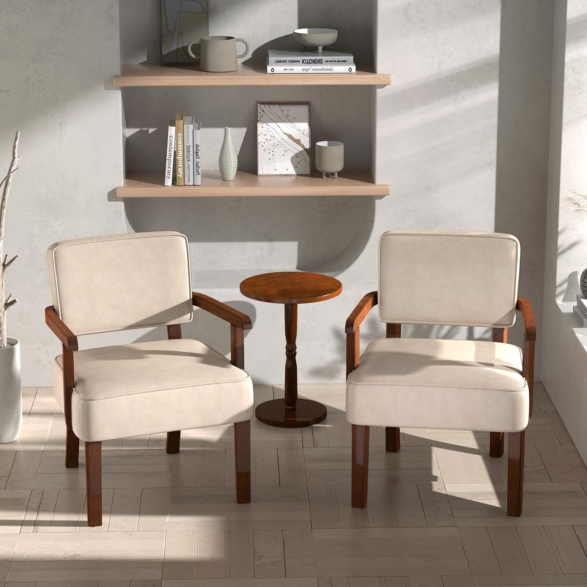 Accent Chair Set of 2 with Table, PU Leather Chair for Living Room Oversized Armchair with Soft