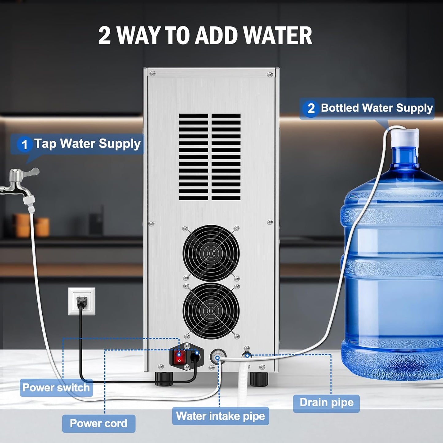 Nugget Ice Maker Countertop, 60 LBS/Day with 5LBS Storage Bin, Water Dispenser Countertop Ice Maker