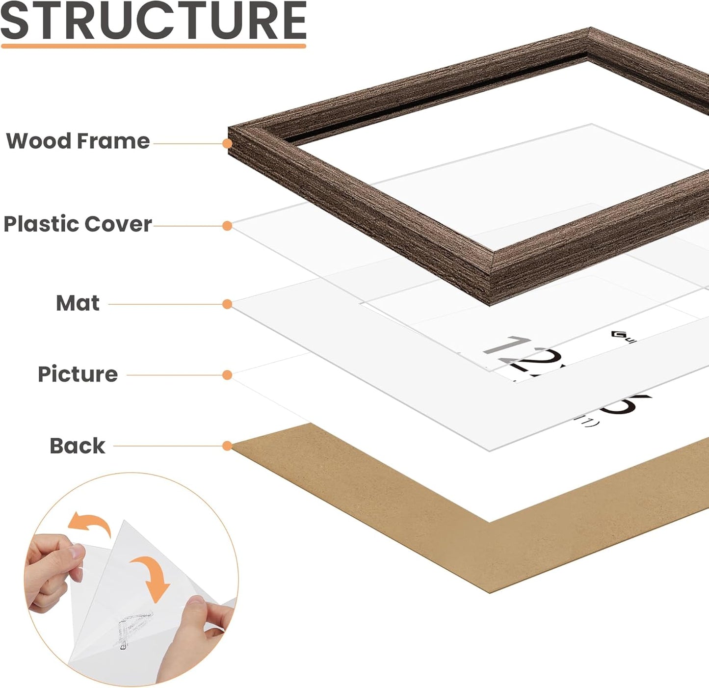 upsimples 12x16 Picture Frame, Natural Solid Wood Picture Frames, Display 8.5x11 with Mat or 12 x
