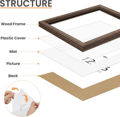 upsimples 12x16 Picture Frame, Natural Solid Wood Picture Frames, Display 8.5x11 with Mat or 12 x