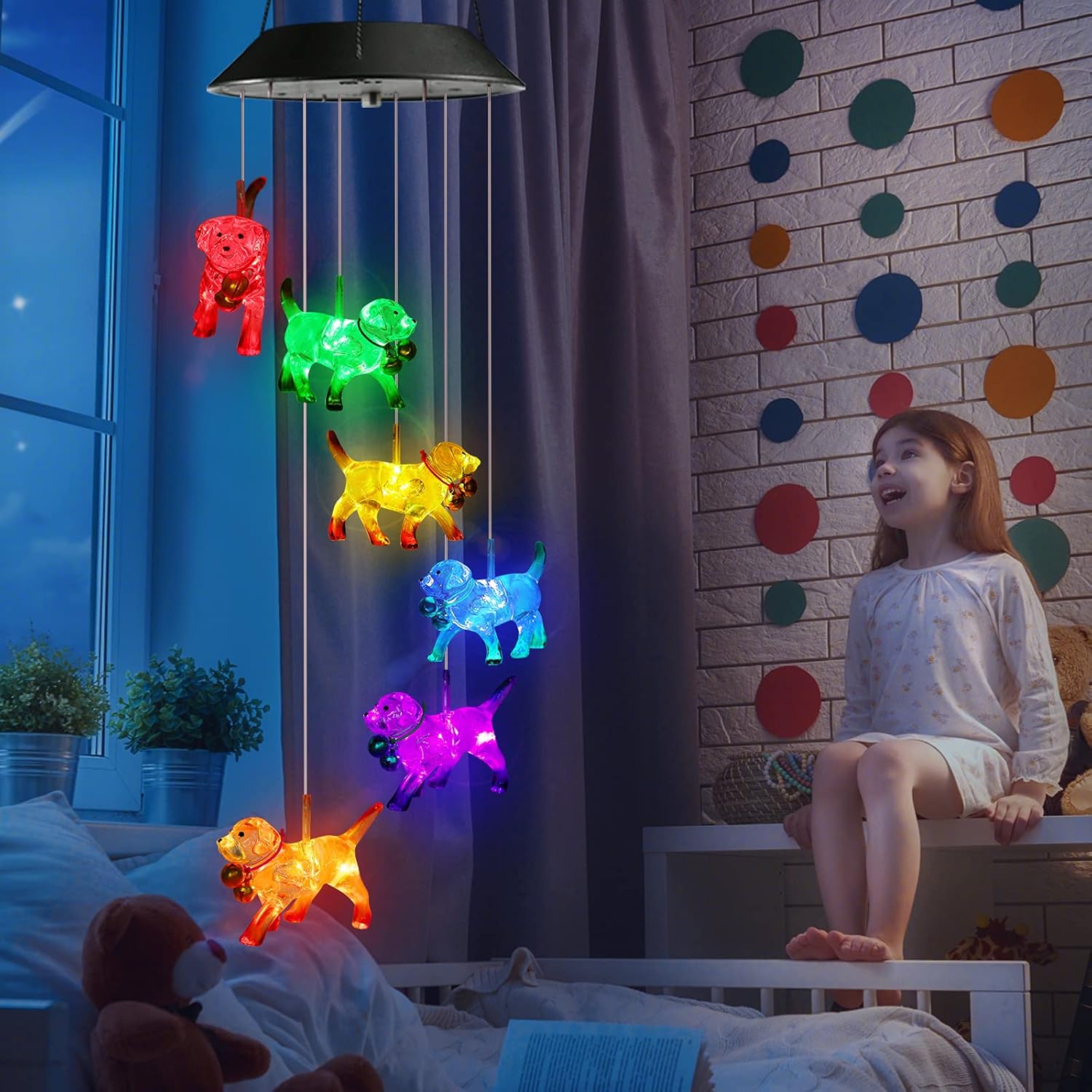 Toodour Solar Wind Chime, Color Changing Wind Chimes Dog, LED Decorative Mobile, Gifts for Mom