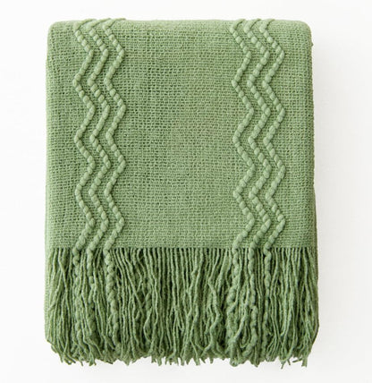 MIULEE Sage Green Knitted Throw Blanket for Couch Textured Spring Knit Blanket with Tassels Cozy
