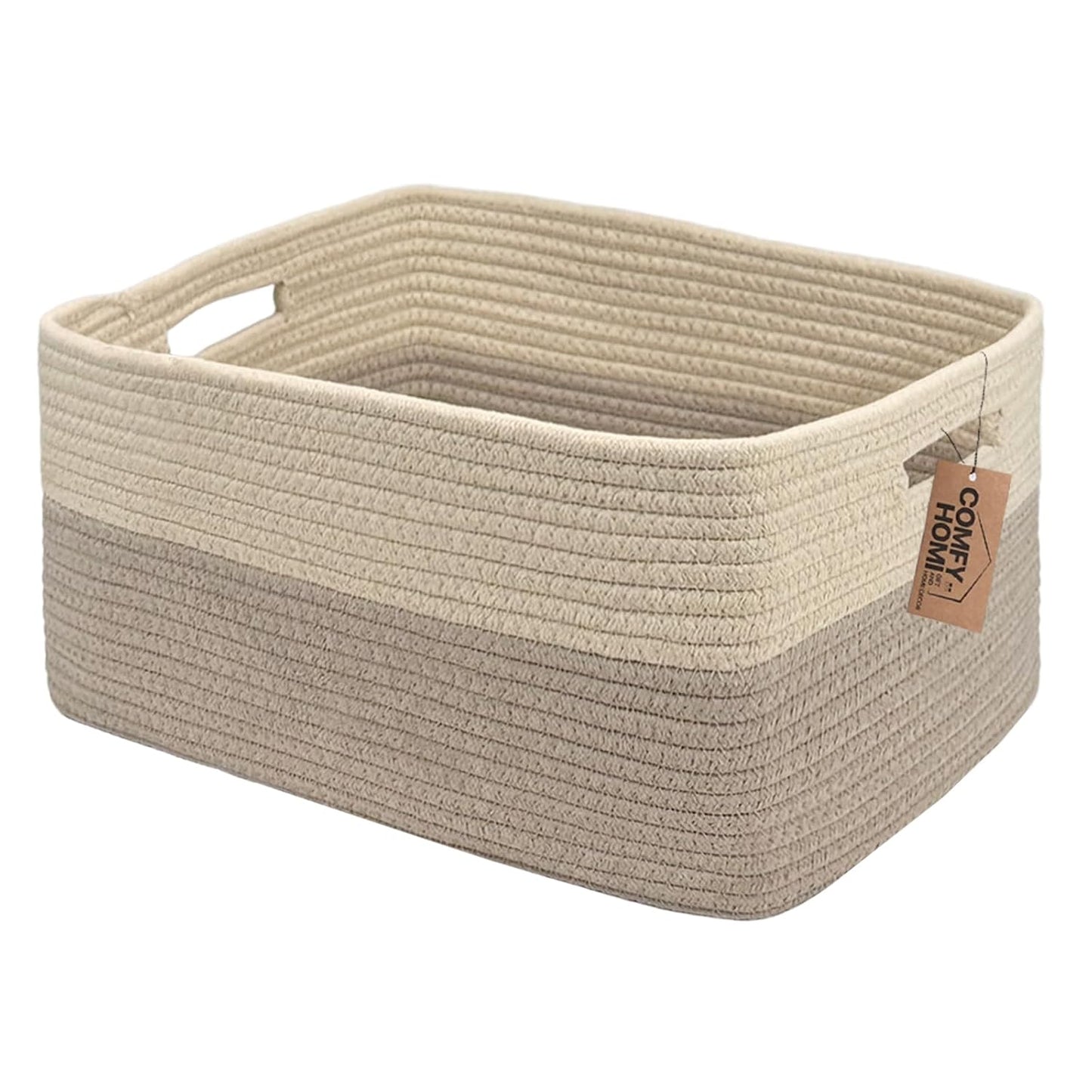 COMFY-HOMI Cotton Rope Woven Basket with Handles for Shelves,Toys,Book, Cloth Storage Baskets for