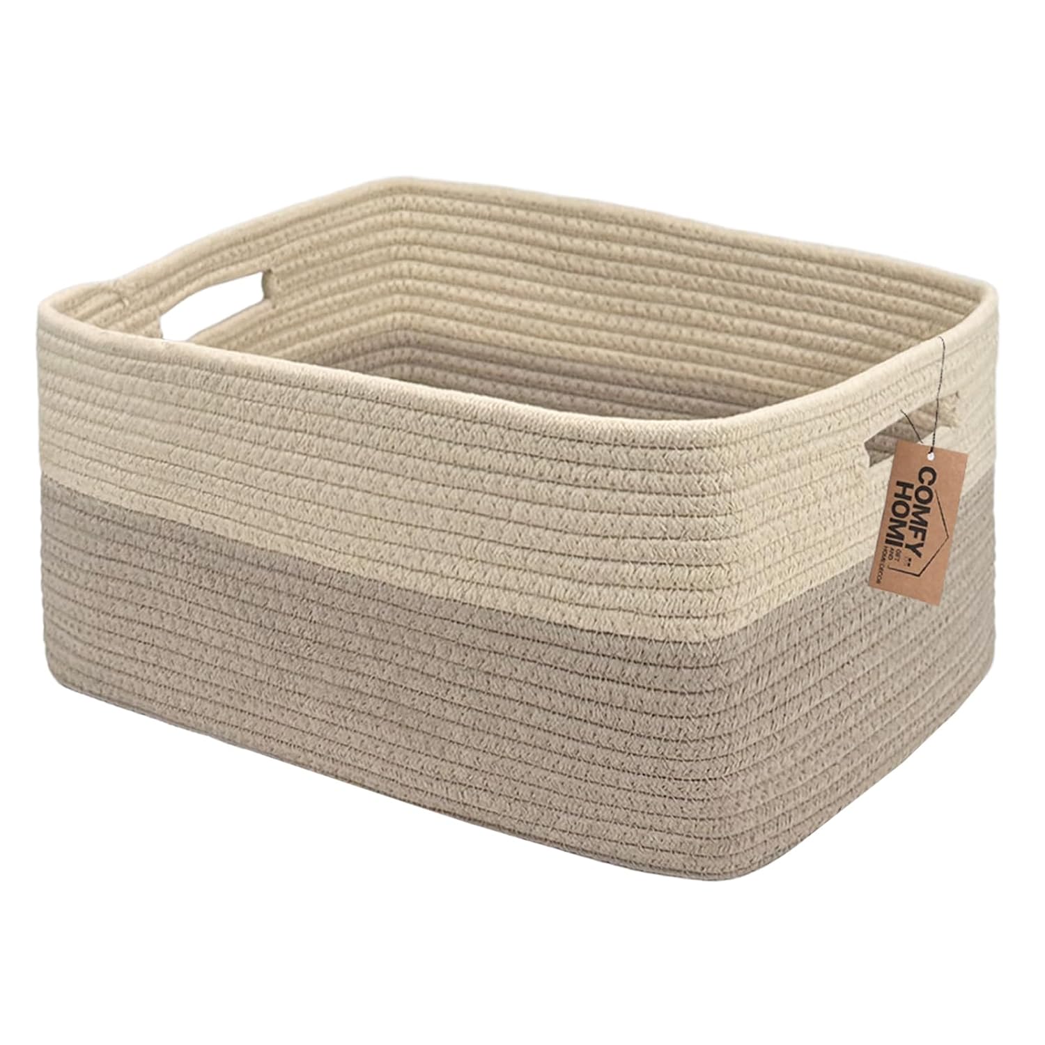 COMFY-HOMI Cotton Rope Woven Basket with Handles for Shelves,Toys,Book, Cloth Storage Baskets for