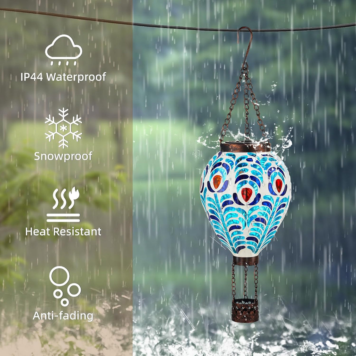 VOREEN Hot Air Balloon Solar Lantern, Mosaic Solar Outdoor Hanging Wind Light, Waterproof, Patio