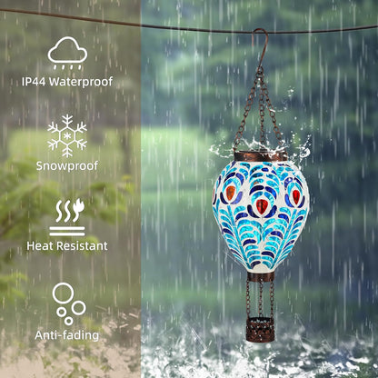 VOREEN Hot Air Balloon Solar Lantern, Mosaic Solar Outdoor Hanging Wind Light, Waterproof, Patio