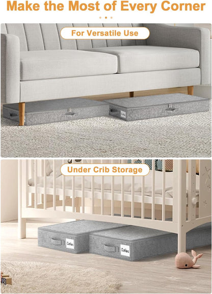 punemi Under Bed Storage Containers, 2 Pack 4.5 Inch Tall Low Profile Underbed Clothes Storage