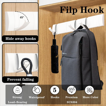 Folding Coat Hooks, Wall Mounted Coat Rack with 5 Retractable Hooks, Heavy Duty Towel Rack for