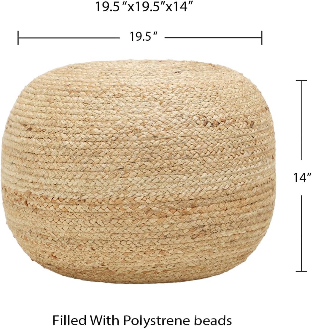 REDEARTH · Jute Circular Pouf Ottoman - Braided Pouffe Accent Sitting Round Footrest for Living
