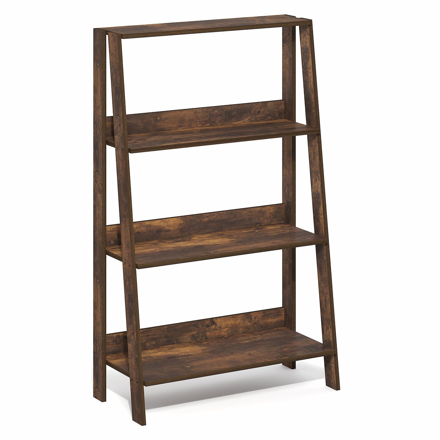 Furinno Ladder 4-Tier Book Shelf, Open Frame Ladder Shelf, Amber Pine