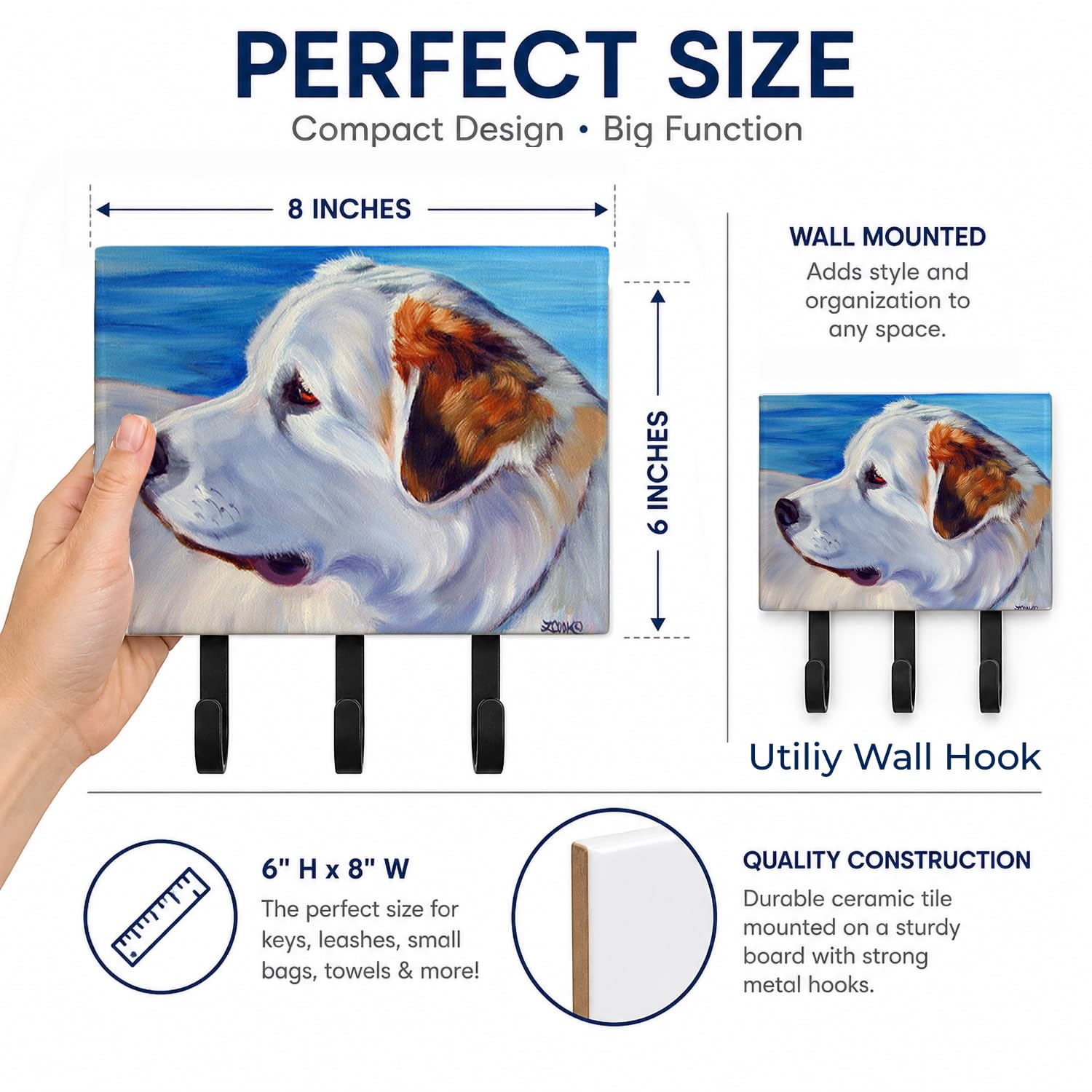 Caroline's Treasures 7417TH68 Great Pyrenees at the Beach Leash or Key Holder, Wall Hooks, Key