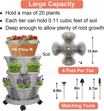 Vertical Planter 4 Tier Stackable Planters Garden Planters Strawberry Herb Flower and Vegetable