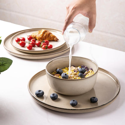 GBHOME Ceramic Dinnerware Sets for 4, 12 Pieces Stoneware Plates and Bowls Sets, Scratch Resistant