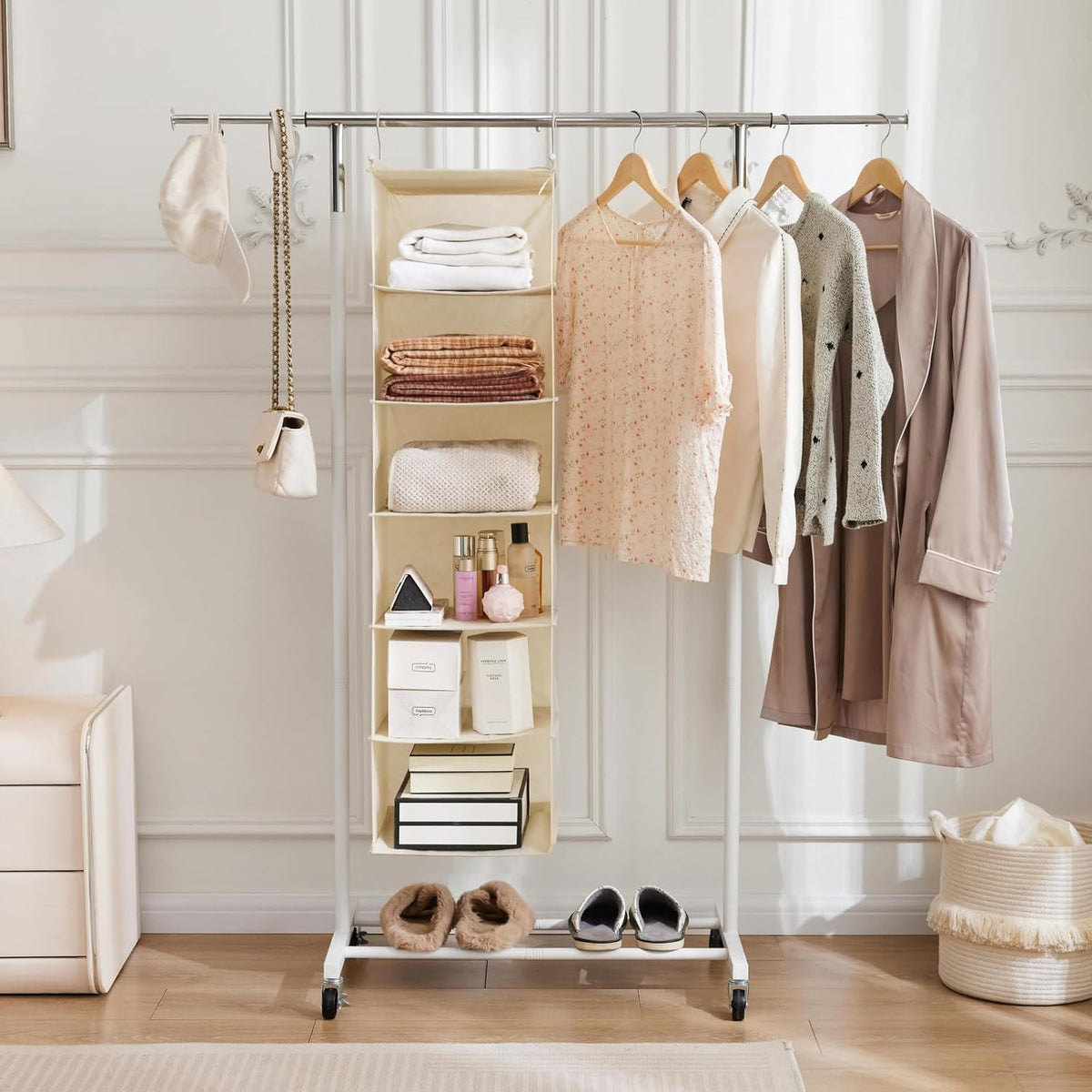 MAX Houser 6 Tier Shelf Hanging Closet Organizer, Closet Hanging Shelf with 2 Sturdy Hooks for