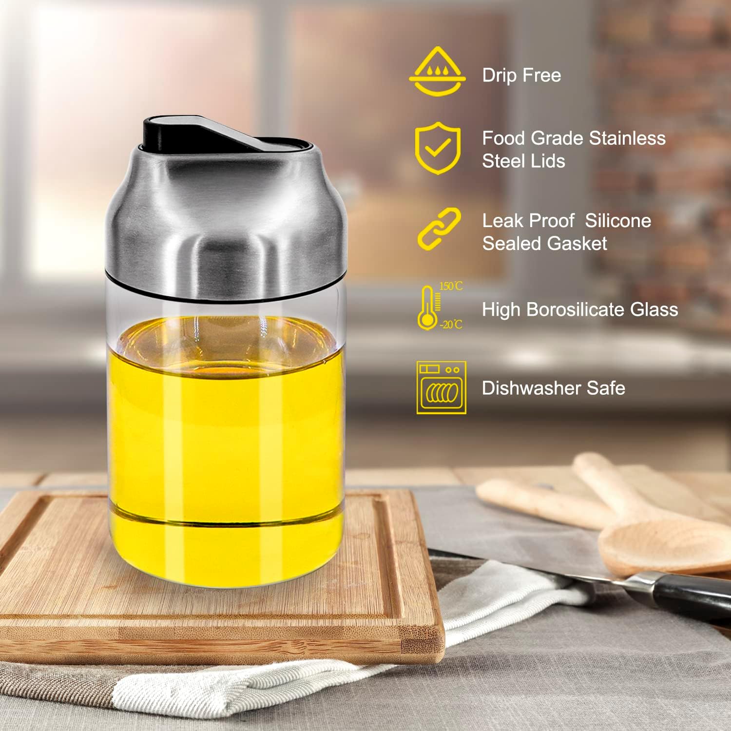 Aelga Soy Sauce Dispenser, 7oz Non-Drip Spout Oil and Vinegar Dispenser with Auto Flip Cap, Glass