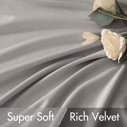 MIULEE Silver Gray Velvet Curtains 96 inches 2 Panels - Luxury Room Darkening Window Drapes for