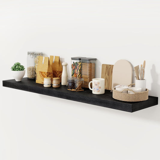 Black Floating Shelves 55 Inch Long, 12 Inch Deep Floating Shelves for Wall, 55 x 9 Large Floating