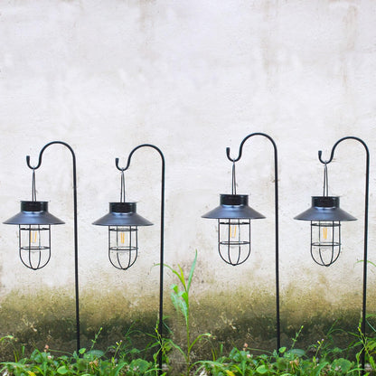 4 Pack Hanging Solar Lantern Lights with Shepherd Hook, Metal Waterproof Warm White Edison Bulb