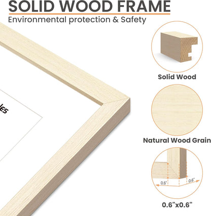 upsimples 8x10 Picture Frame, Natural Solid Wooden Picture Frames, Display 5x7 with Mat or 8 x 10