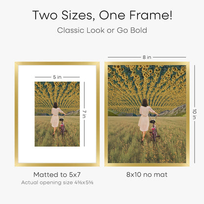 Homeforia 8x10 Picture Frame Gold, High End Metal 8 x 10 Photo Frames with Mat 5 by 7 Art, 10x8