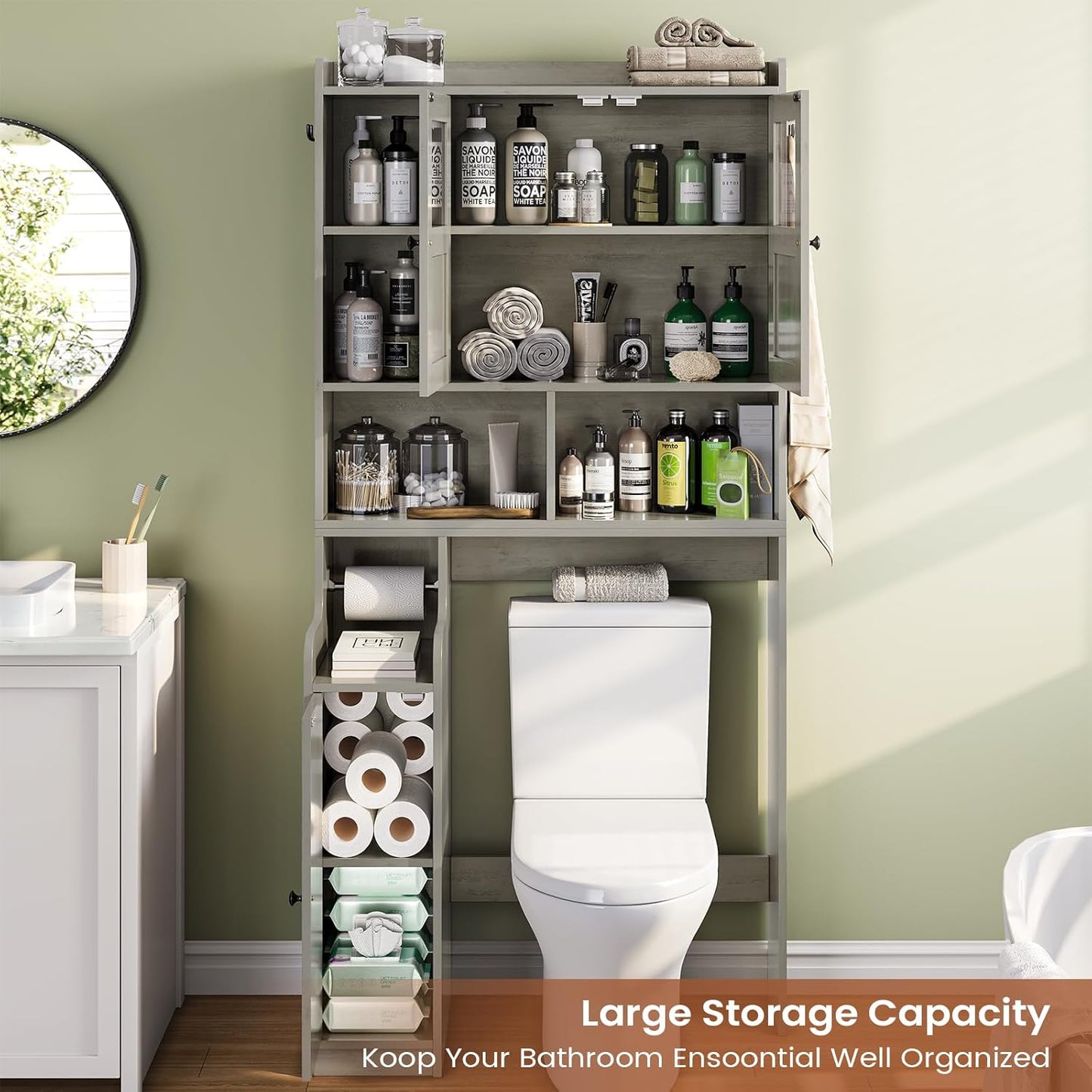 Itaar Over The Toilet Storage Cabinet, Over Toilet Bathroom Organizer with Glass Doors & Toilet