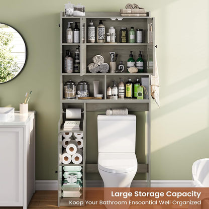 Itaar Over The Toilet Storage Cabinet, Over Toilet Bathroom Organizer with Glass Doors & Toilet