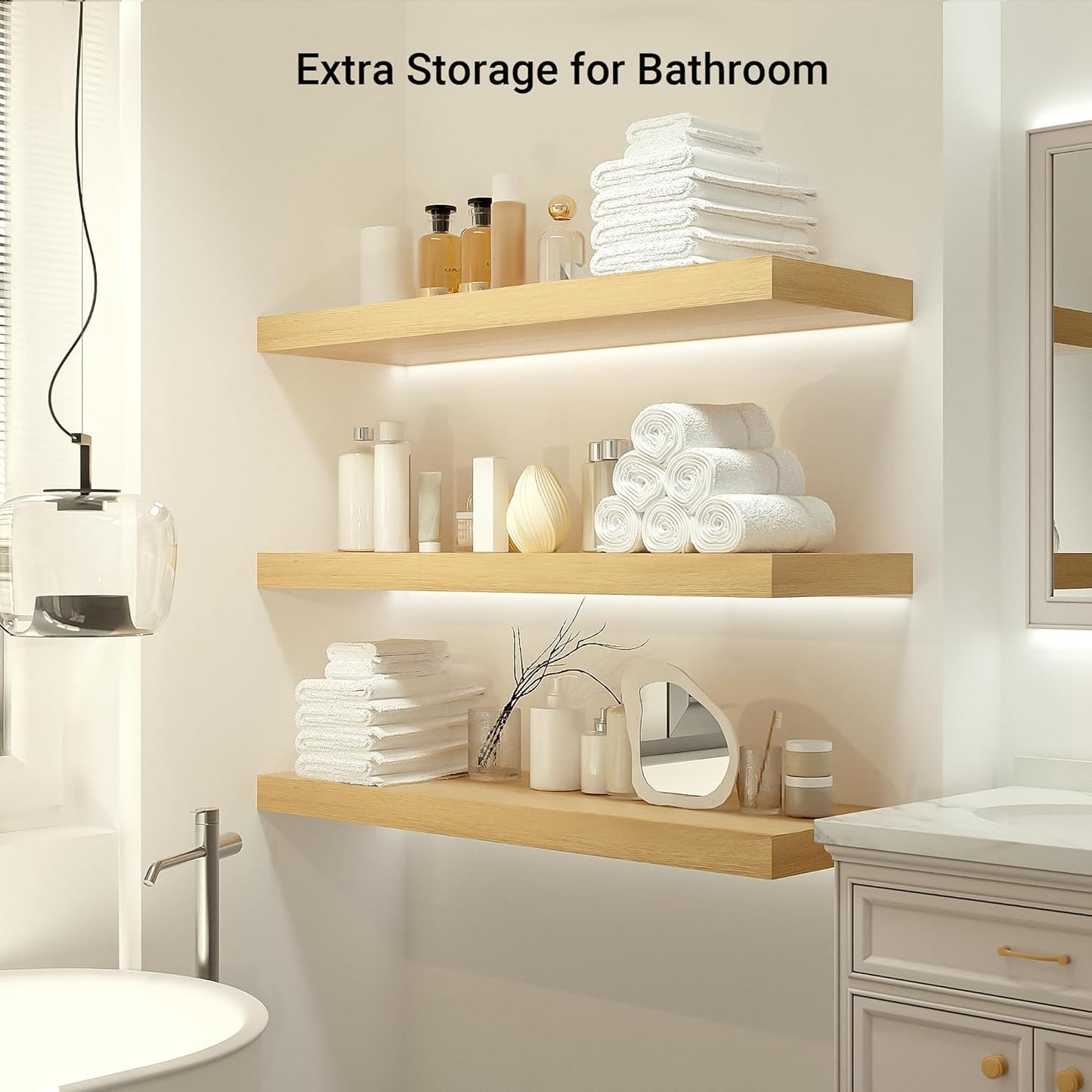 Heimlove 12" Deep Floating Shelves, 36 x 12 Inch Wall Mounted Long Floating Shelf with Invisible