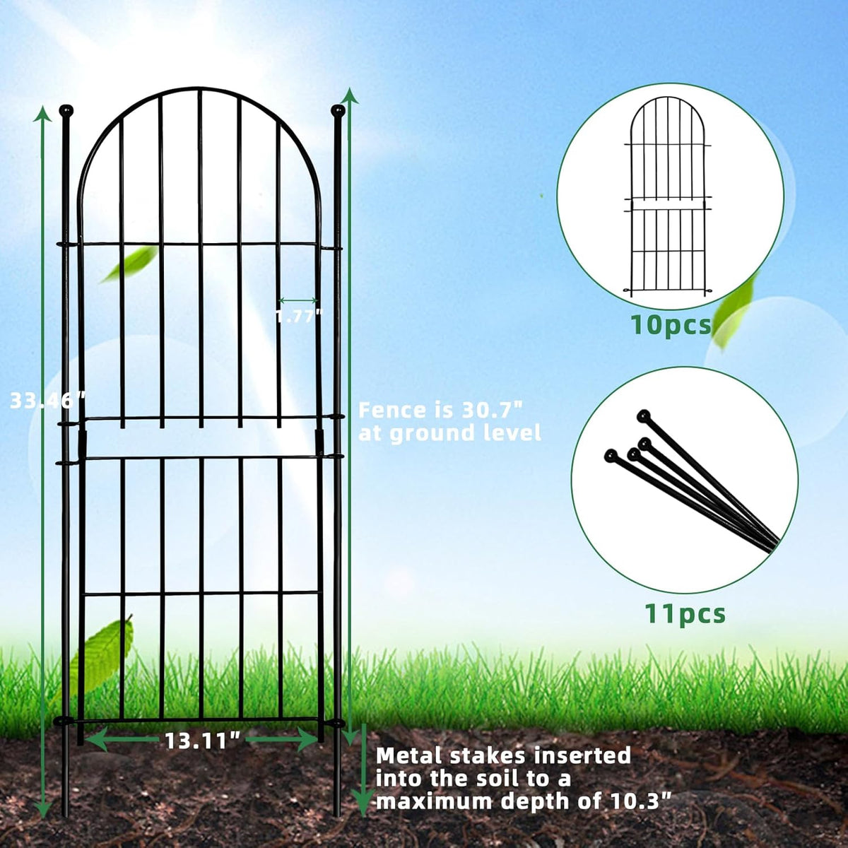 Decorative Garden Fence 31in (H) x10ft (L), 10 Pack No Dig Fence Animal Barrier for Dog, Arched