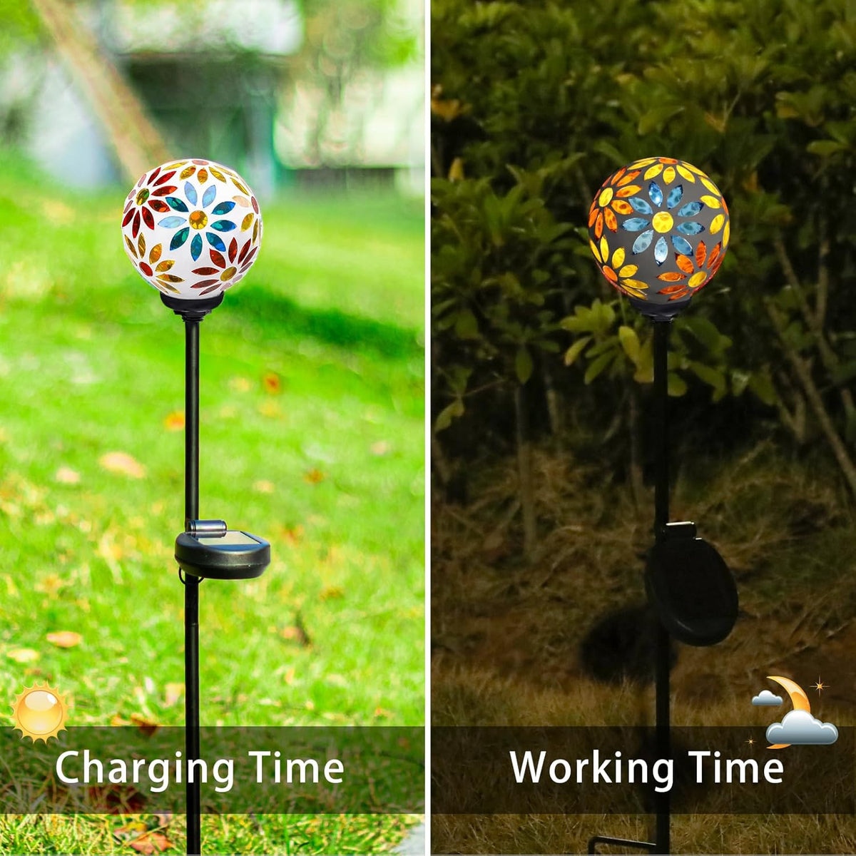 VCUTEKA Solar Garden Lights, Mosaic Solar Lights Outdoor Decor Pathway Light Waterpoof LED Stake