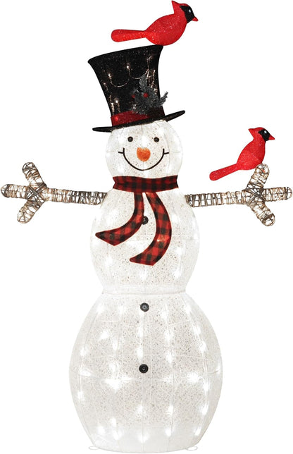 5FT Lighted Snowman with Birds for Christmas Decoration, 3D Pre-Lit Iridescent Snowman Xmas Decor