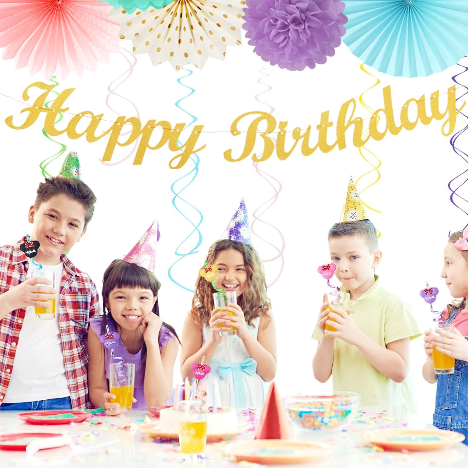 Pastel-Rainbow Classroom Girls Birthday Party-Decorations - 21pcs Happy Banner Decor, Colorful
