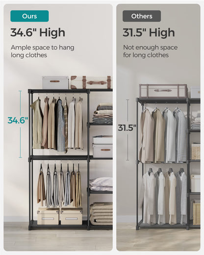 SONGMICS Portable Closet, Freestanding Closet Organizer, Clothes Rack with Shelves, Hanging Rods