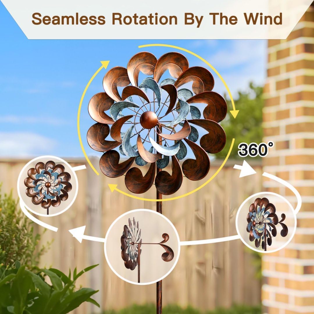 Wind Spinner Outdoor Garden Decor, Wind Spinners for Yard and Garden, 84 inch Copper Wind