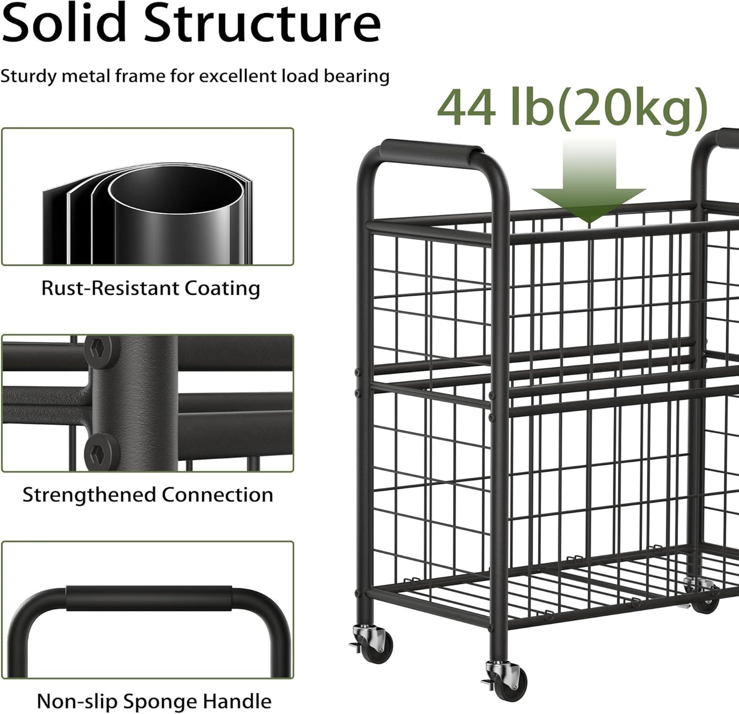 Laundry Hamper 2 Section, 110L Rolling Laundry Sorter Basket with Wheels, 2 Compartment Clothes