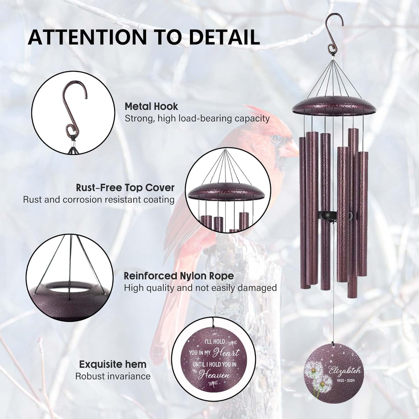 ASTARIN Personalized Memorial Wind Chimes, Customized Sympathy Deep Tone Wind Chime, Grief Gifts