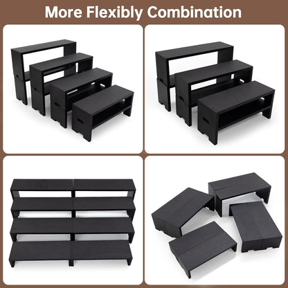 Large Display Wood Risers Wooden Stand 8 Tier Wood Racks Decorative Rectangular, 2 Set 8 Piece