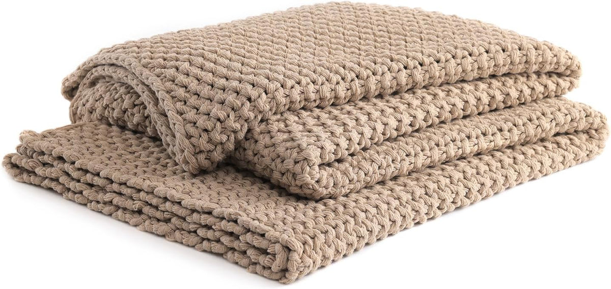 YnM Chunky Cotton Knit Throw Blanket, Cable Knit Throws for Bed Couch Sofa, Comfy & Relaxing