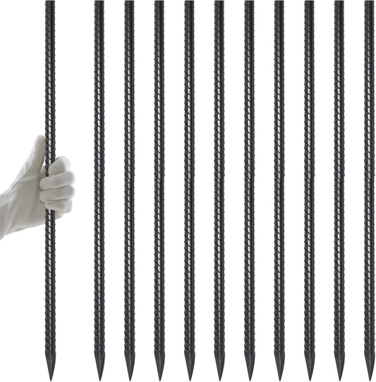 AAGUT Rebar Stakes 24 Inch 10 Pcs Landscape Timber Spikes 1/2", Heavy Duty Straight Garden Plant