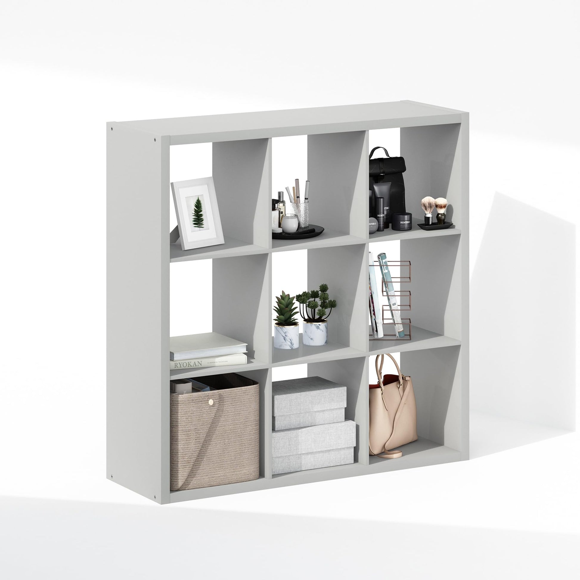 Furinno Cubic Extra Thick 9-Cube Closet Organizers and Storage, Light Grey