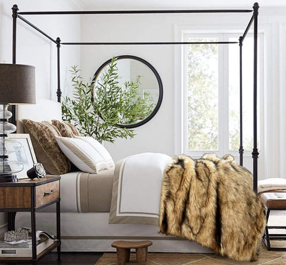 Luxury Plush Faux Fur Throw Blanket, Long Pile Golden Yellow with Black Tipped Blanket, Super Warm