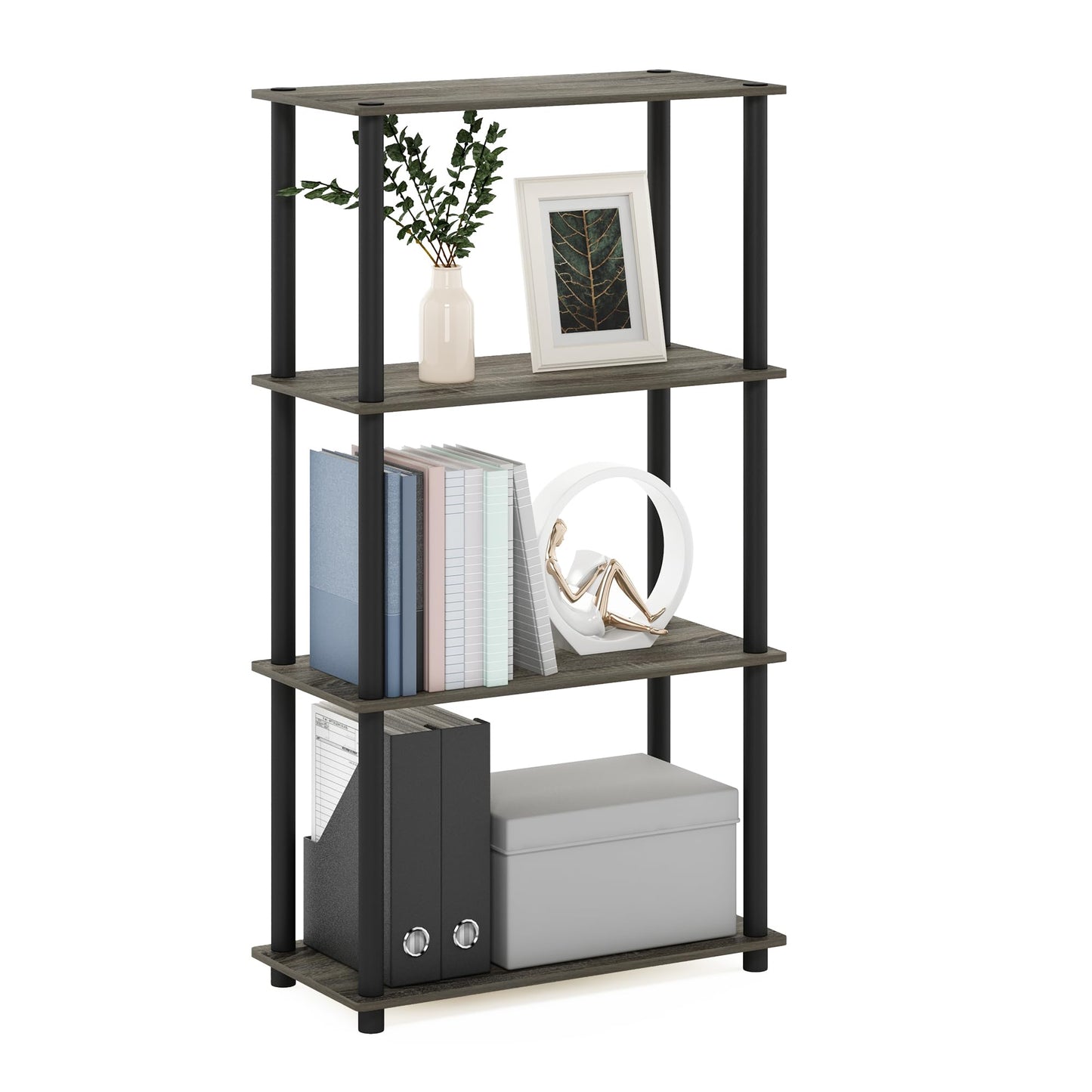 Furinno Turn-N-Tube Storage Shelves, 4-Tier Book Shelf, Corner Shelf, Toolless Open Shelves, for
