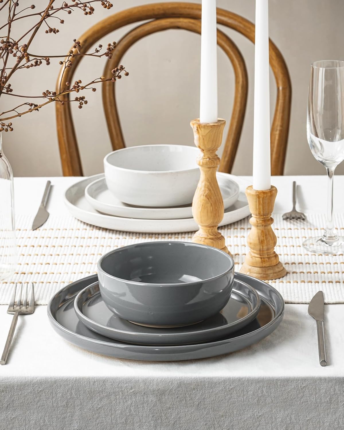 Famiware Milkyway Plates and Bowls Sets, 12 Pieces Stoneware Dinnerware Sets, Dishes Set for 4