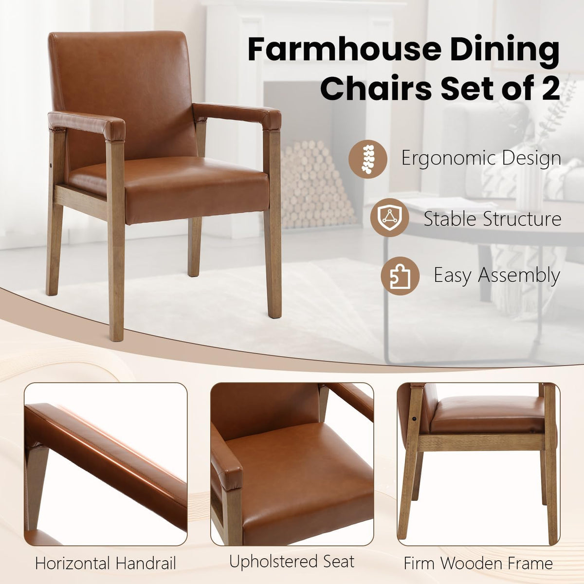 Kmax Modern Dining Chairs Set of 6 Faux Leather Kitchen Arm Chairs Upholstered Accent Chairs with