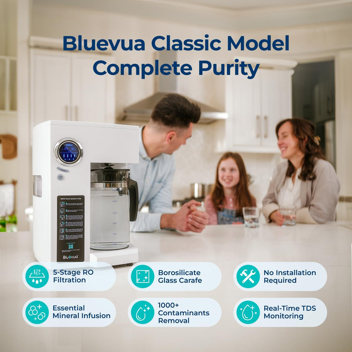 Bluevua RO100ROPOT Reverse Osmosis System Countertop Water Filter, 4 Stage Purification, Counter RO