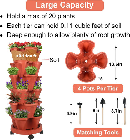 Vertical Planter 6 Tier Stackable Planters Garden Planters Strawberry Herb Flower and Vegetable