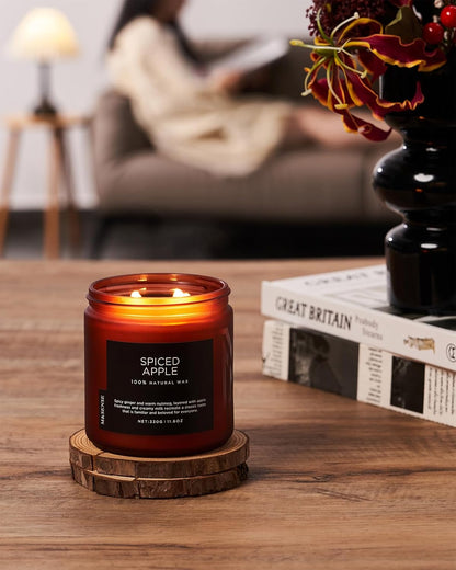 M&SENSE Spiced Apple 2 Wick Fall Scented Candle, 11.6oz Natural Soy Wax Candle for Autumn Decor, Up