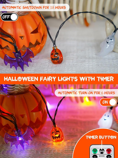 Halloween String Lights, 3D Pumpkin Bat Ghost Fairy Lights Battery Operated with Remote, 30LED