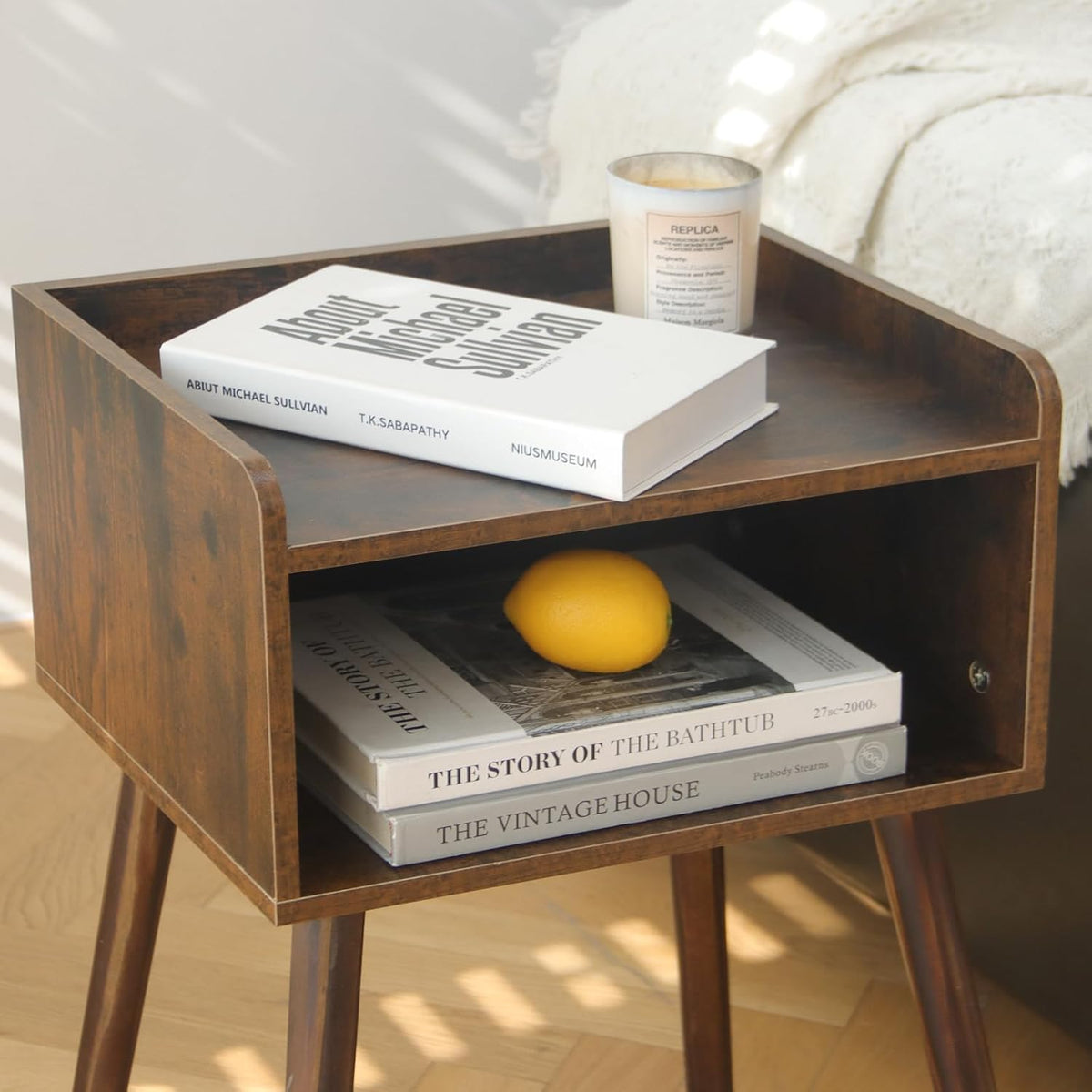 MaxSmeo Nightstand, Mid Century Modern Side Table Bedroom with Storage, Small End Bedside Table