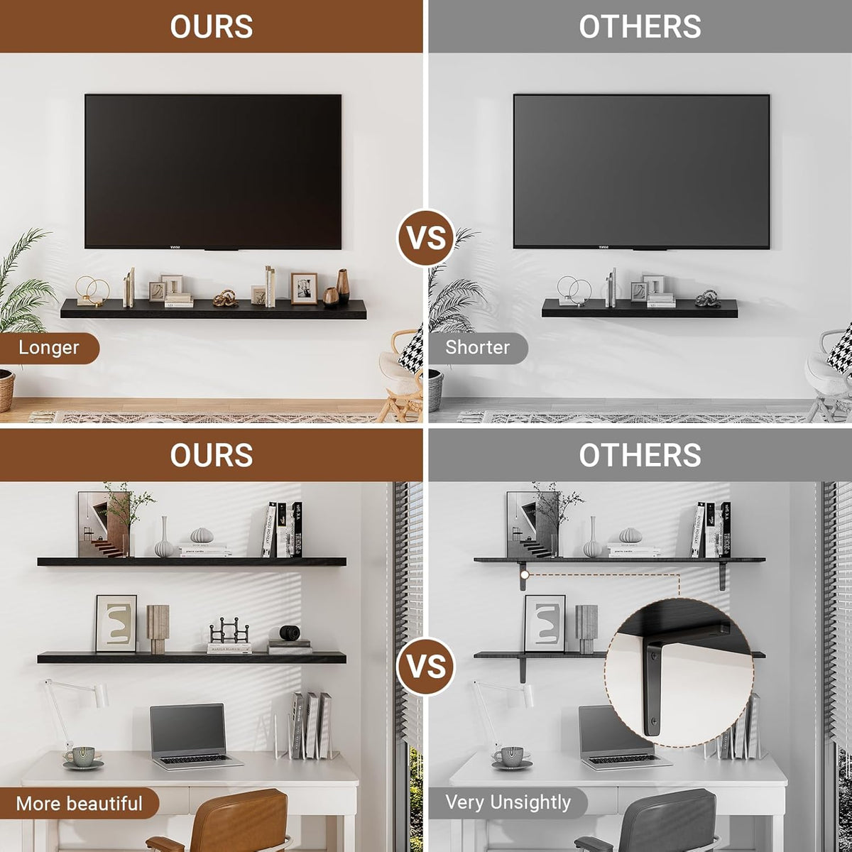 Heimlove 32 Inch Floating Shelves for Wall,Black 9.3" Deep Floating Shelf Set of 2,Wall Mounted